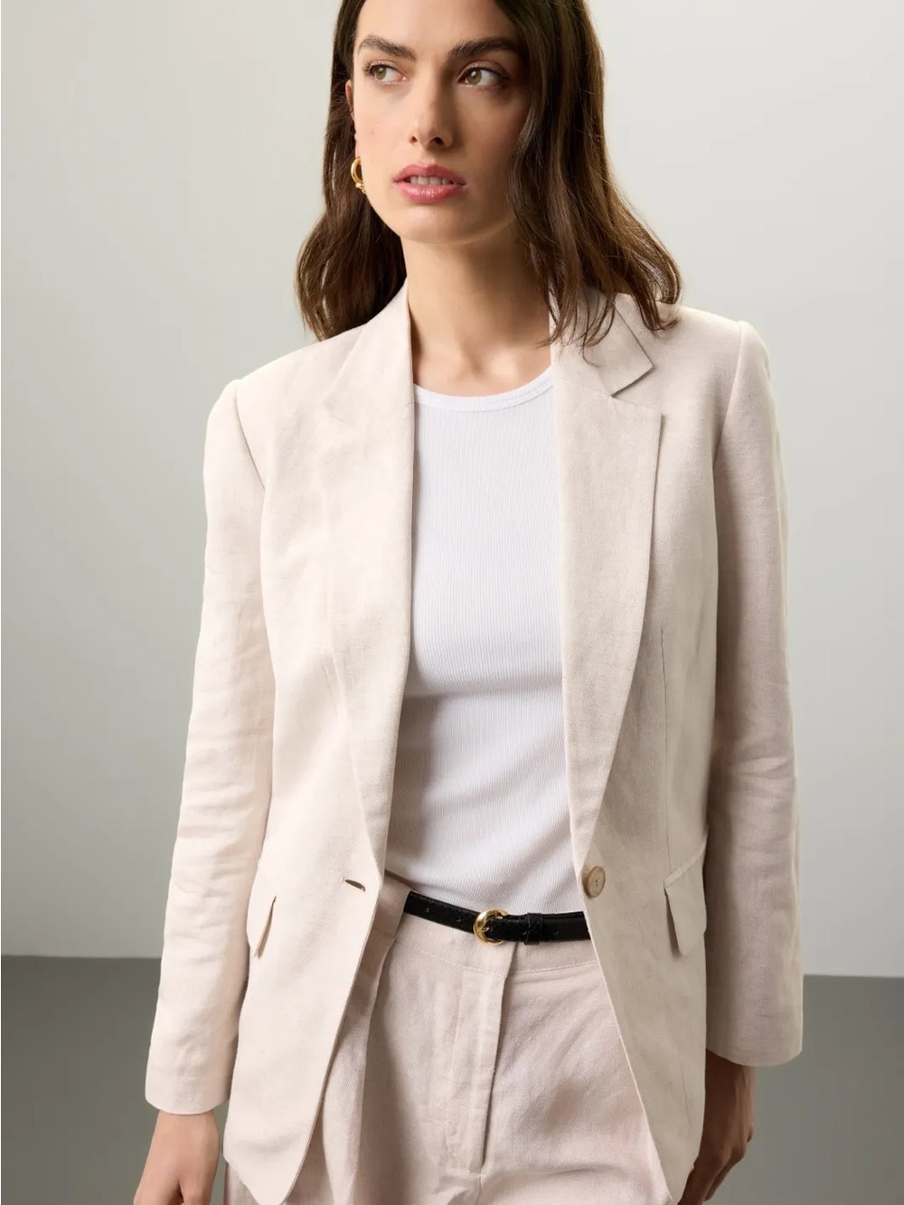 Women's Cream Linen-Blend Tailored Blazer